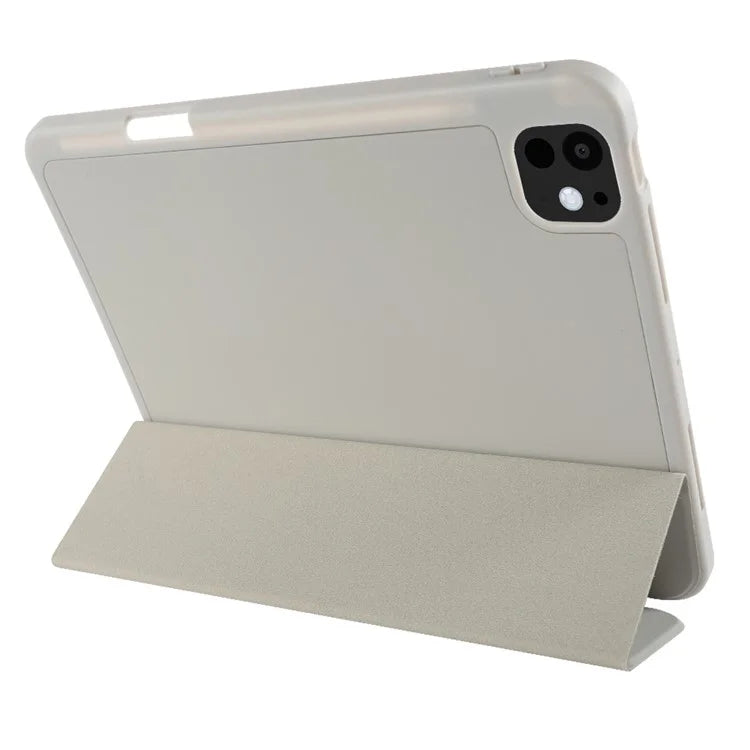 For iPad Pro 11 (2024) Protective Case PU Leather Tri-Fold Stand Tablet Cover