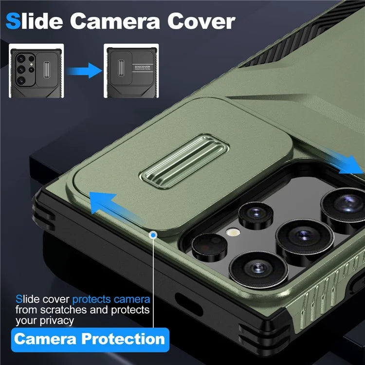 For Samsung Galaxy S24 Ultra Case with Slide Camera Guard PC+TPU Anti-Slip Phone Cover