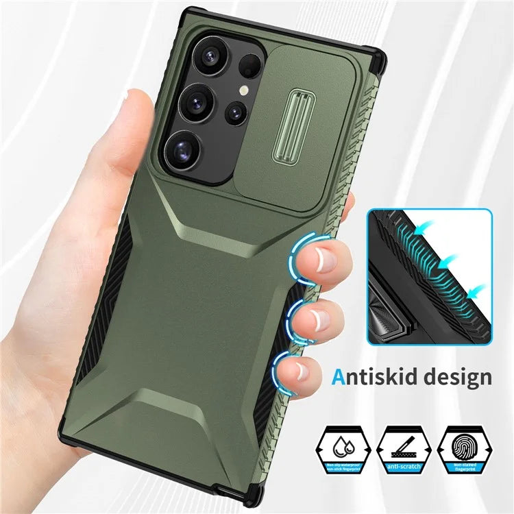 For Samsung Galaxy S24 Ultra Case with Slide Camera Guard PC+TPU Anti-Slip Phone Cover