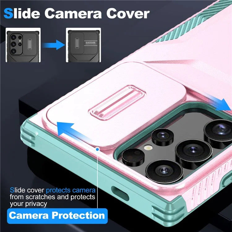 For Samsung Galaxy S24 Ultra Case with Slide Camera Guard PC+TPU Anti-Slip Phone Cover