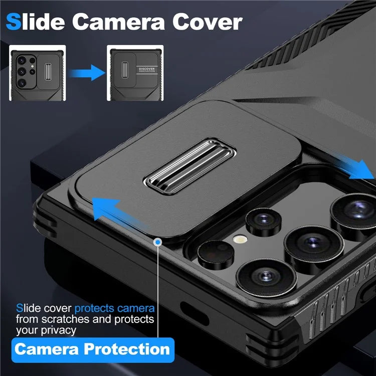 For Samsung Galaxy S24 Ultra Case with Slide Camera Guard PC+TPU Anti-Slip Phone Cover