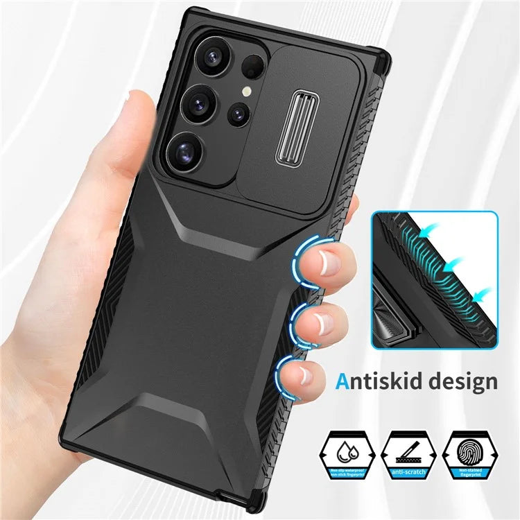 For Samsung Galaxy S24 Ultra Case with Slide Camera Guard PC+TPU Anti-Slip Phone Cover