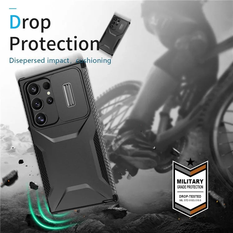For Samsung Galaxy S24 Ultra Case with Slide Camera Guard PC+TPU Anti-Slip Phone Cover