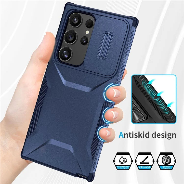 For Samsung Galaxy S24 Ultra Case with Slide Camera Guard PC+TPU Anti-Slip Phone Cover