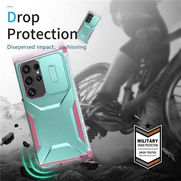 For Samsung Galaxy S24 Ultra Case with Slide Camera Guard PC+TPU Anti-Slip Phone Cover