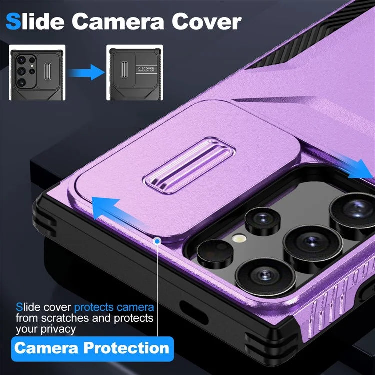 For Samsung Galaxy S24 Ultra Case with Slide Camera Guard PC+TPU Anti-Slip Phone Cover