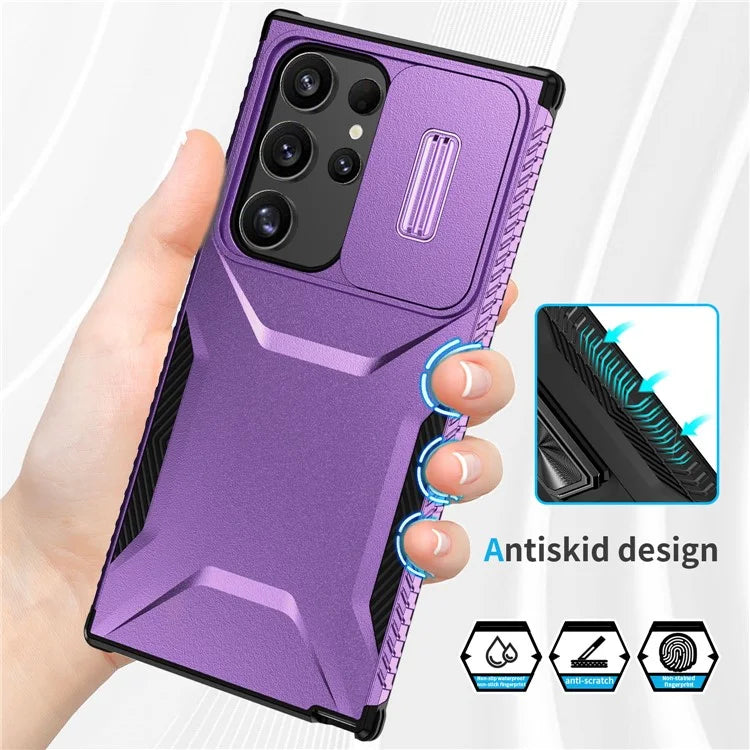 For Samsung Galaxy S24 Ultra Case with Slide Camera Guard PC+TPU Anti-Slip Phone Cover