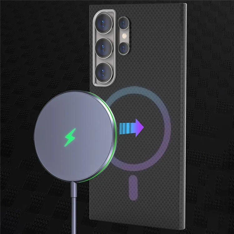 For Samsung Galaxy S24 Ultra Case Compatible with MagSafe Carbon Fiber Pattern Hard PC Phone Cover