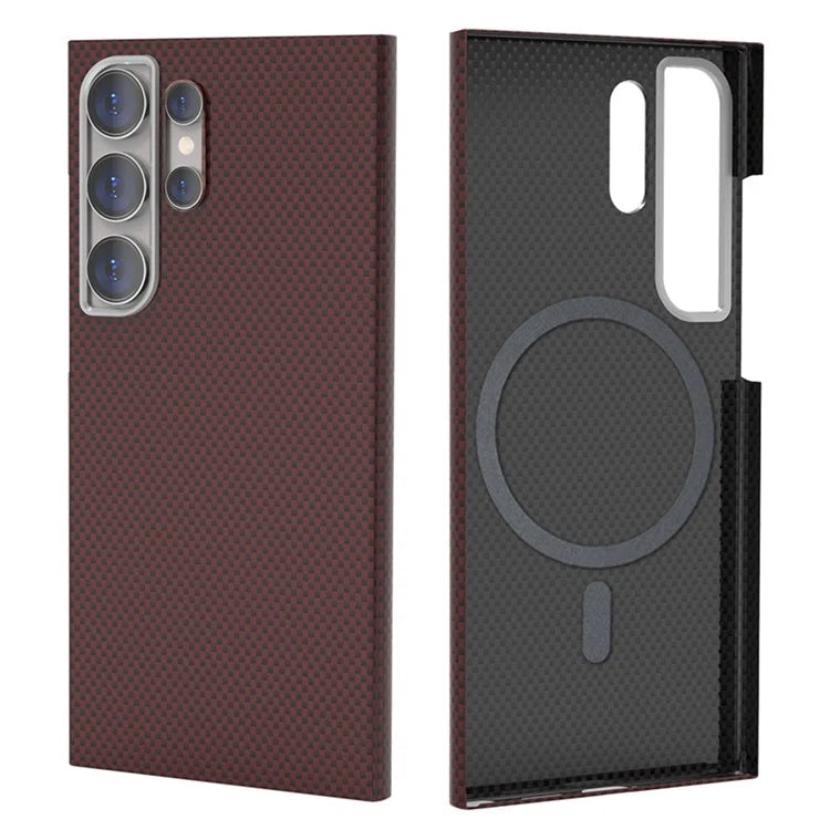 For Samsung Galaxy S24 Ultra Case Compatible with MagSafe Carbon Fiber Pattern Hard PC Phone Cover