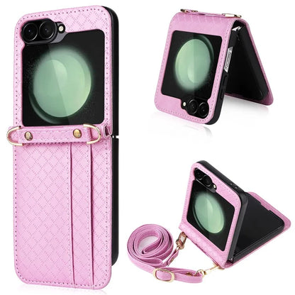 For Samsung Galaxy Z Flip6 5G Case Rhombus Pattern PU Leather+PC Phone Cover
