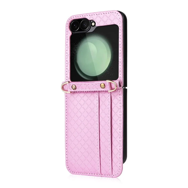 For Samsung Galaxy Z Flip6 5G Case Rhombus Pattern PU Leather+PC Phone Cover