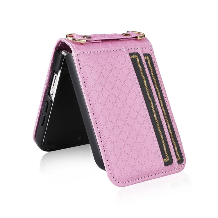 For Samsung Galaxy Z Flip6 5G Case Rhombus Pattern PU Leather+PC Phone Cover