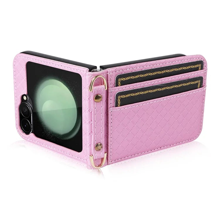 For Samsung Galaxy Z Flip6 5G Case Rhombus Pattern PU Leather+PC Phone Cover