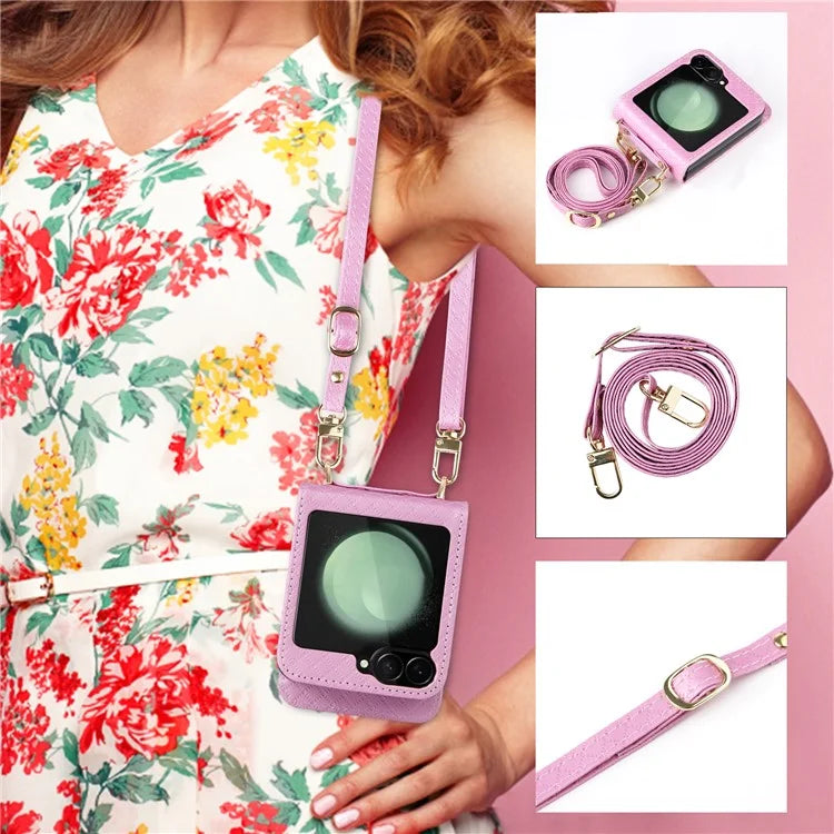 For Samsung Galaxy Z Flip6 5G Case Rhombus Pattern PU Leather+PC Phone Cover