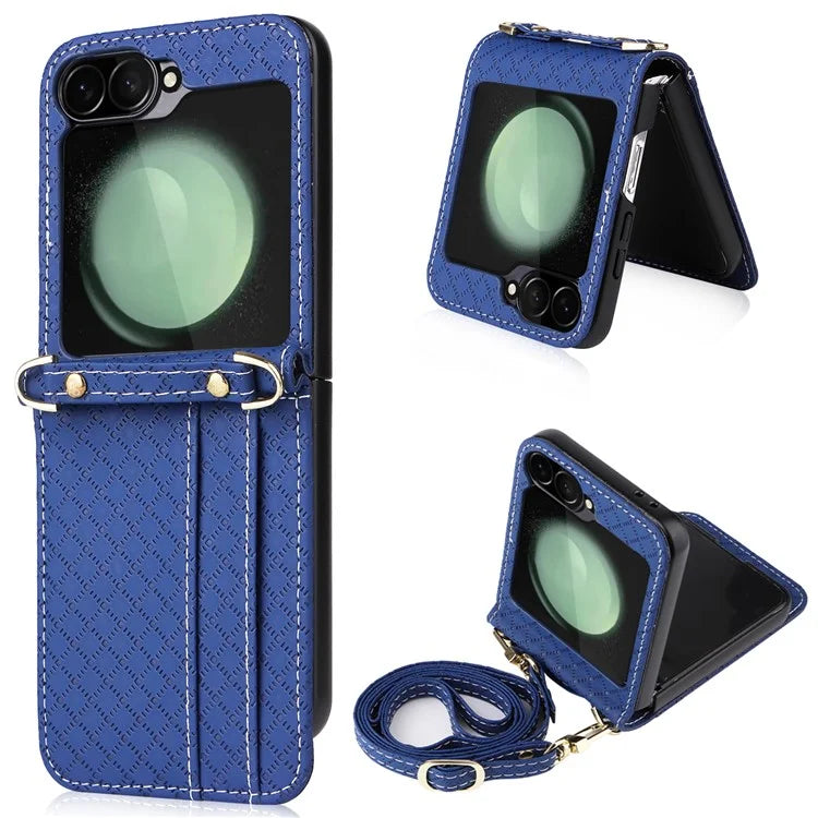 For Samsung Galaxy Z Flip6 5G Case Rhombus Pattern PU Leather+PC Phone Cover