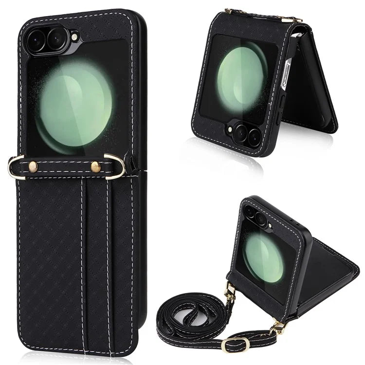For Samsung Galaxy Z Flip6 5G Case Rhombus Pattern PU Leather+PC Phone Cover