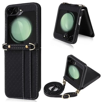 For Samsung Galaxy Z Flip6 5G Case Rhombus Pattern PU Leather+PC Phone Cover