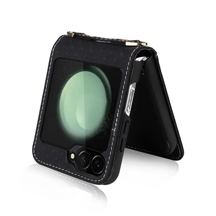 For Samsung Galaxy Z Flip6 5G Case Rhombus Pattern PU Leather+PC Phone Cover
