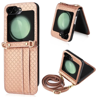 For Samsung Galaxy Z Flip6 5G Case Rhombus Pattern PU Leather+PC Phone Cover