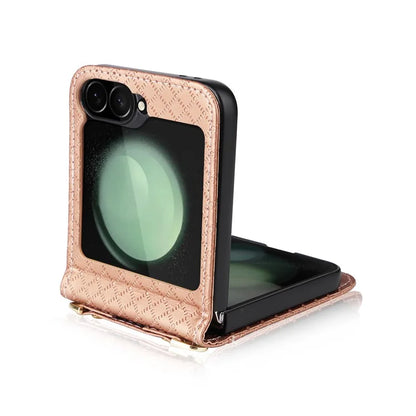 For Samsung Galaxy Z Flip6 5G Case Rhombus Pattern PU Leather+PC Phone Cover