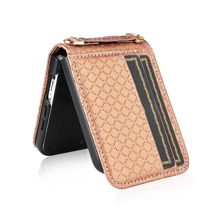 For Samsung Galaxy Z Flip6 5G Case Rhombus Pattern PU Leather+PC Phone Cover