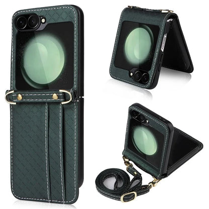 For Samsung Galaxy Z Flip6 5G Case Rhombus Pattern PU Leather+PC Phone Cover