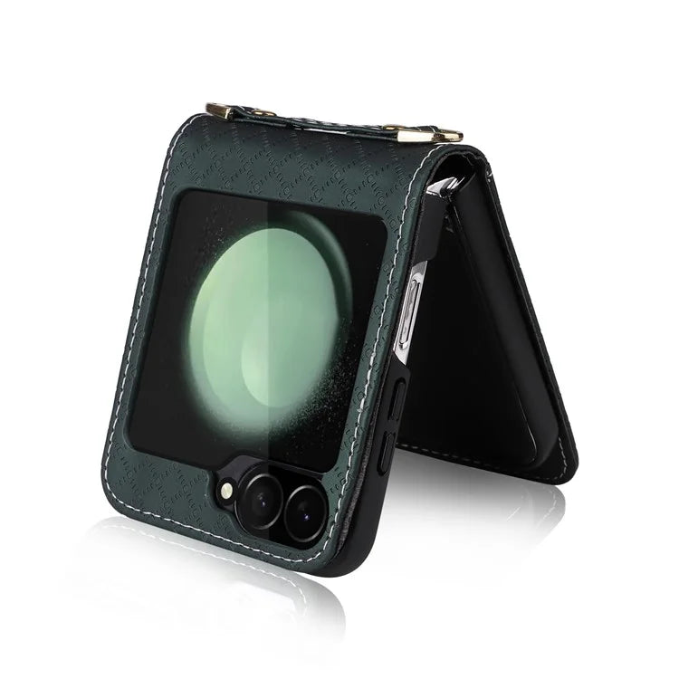 For Samsung Galaxy Z Flip6 5G Case Rhombus Pattern PU Leather+PC Phone Cover