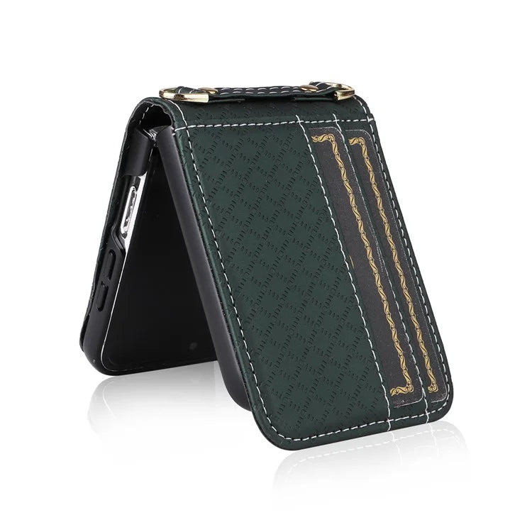 For Samsung Galaxy Z Flip6 5G Case Rhombus Pattern PU Leather+PC Phone Cover