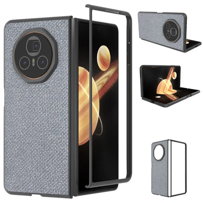ABEEL For Honor Magic V3 5G Case Black Edge PU+PC Phone Cover Rhinestone Texture
