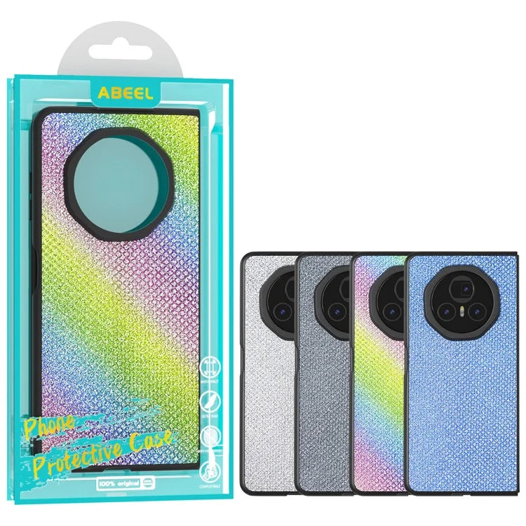 ABEEL For Honor Magic V3 5G Case Black Edge PU+PC Phone Cover Rhinestone Texture