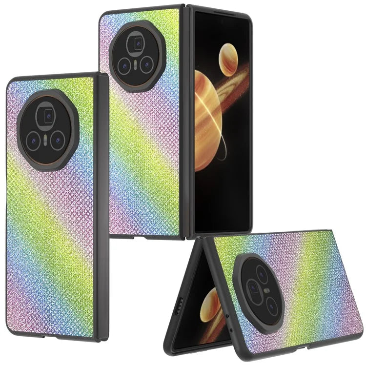 ABEEL For Honor Magic V3 5G Case Black Edge PU+PC Phone Cover Rhinestone Texture