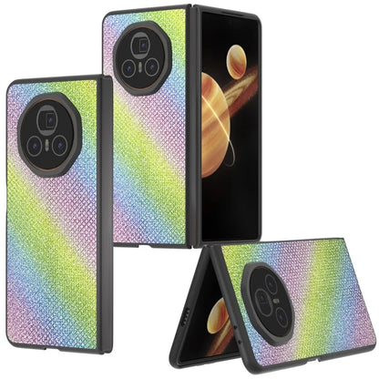 ABEEL For Honor Magic V3 5G Case Black Edge PU+PC Phone Cover Rhinestone Texture