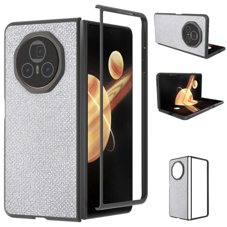 ABEEL For Honor Magic V3 5G Case Black Edge PU+PC Phone Cover Rhinestone Texture