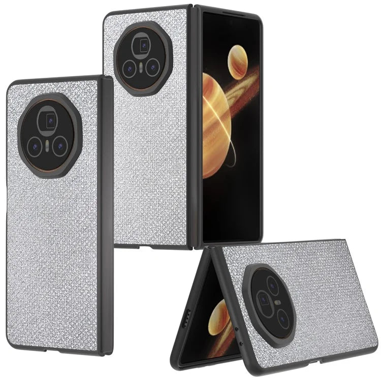 ABEEL For Honor Magic V3 5G Case Black Edge PU+PC Phone Cover Rhinestone Texture