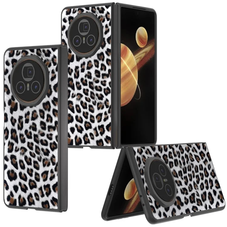 ABEEL For Honor Magic V3 5G Case PU+PC Phone Cover Leopard Pattern