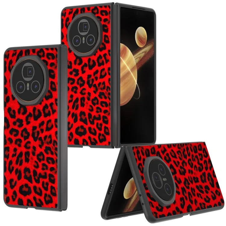 ABEEL For Honor Magic V3 5G Case PU+PC Phone Cover Leopard Pattern