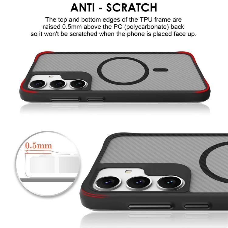 For Samsung Galaxy S24+ Magnetic Case TPU+PC Protective Carbon Fiber Texture Phone Cover - Black