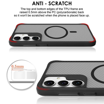 For Samsung Galaxy S24+ Magnetic Case TPU+PC Protective Carbon Fiber Texture Phone Cover - Black
