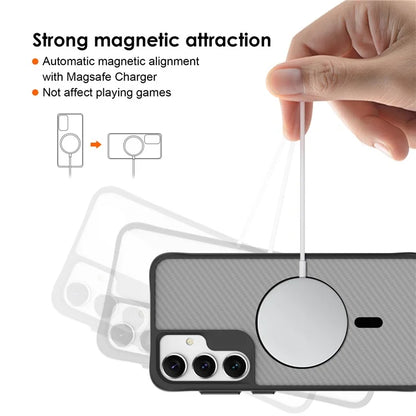 For Samsung Galaxy S24+ Magnetic Case TPU+PC Protective Carbon Fiber Texture Phone Cover - Black