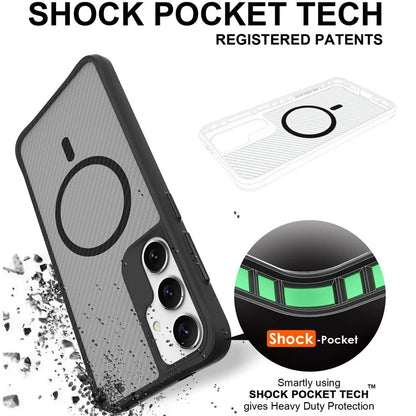 For Samsung Galaxy S24+ Magnetic Case TPU+PC Protective Carbon Fiber Texture Phone Cover - Black