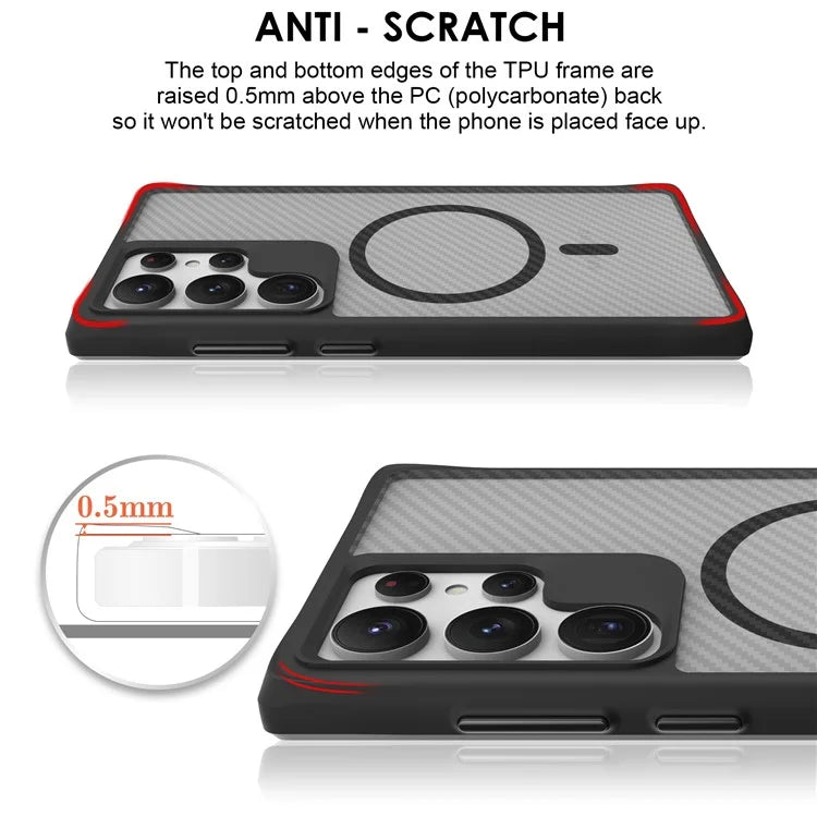 For Samsung Galaxy S24 Ultra Case Compatible with MagSafe TPU+PC Phone Cover Carbon Fiber Texture - Black
