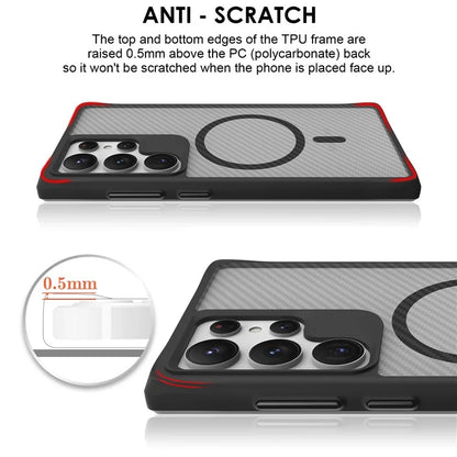 For Samsung Galaxy S24 Ultra Case Compatible with MagSafe TPU+PC Phone Cover Carbon Fiber Texture - Black