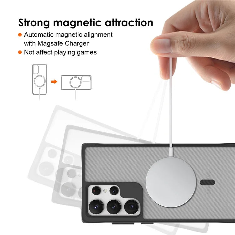 For Samsung Galaxy S24 Ultra Case Compatible with MagSafe TPU+PC Phone Cover Carbon Fiber Texture - Black