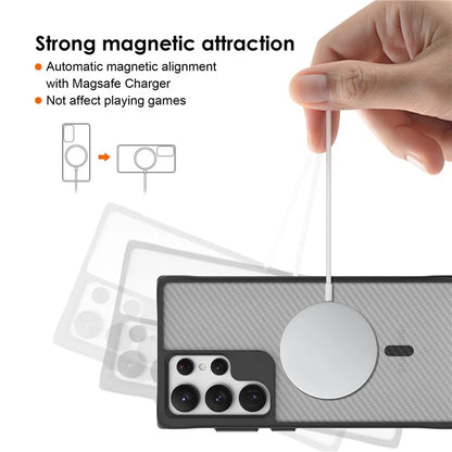 For Samsung Galaxy S24 Ultra Case Compatible with MagSafe TPU+PC Phone Cover Carbon Fiber Texture - Black