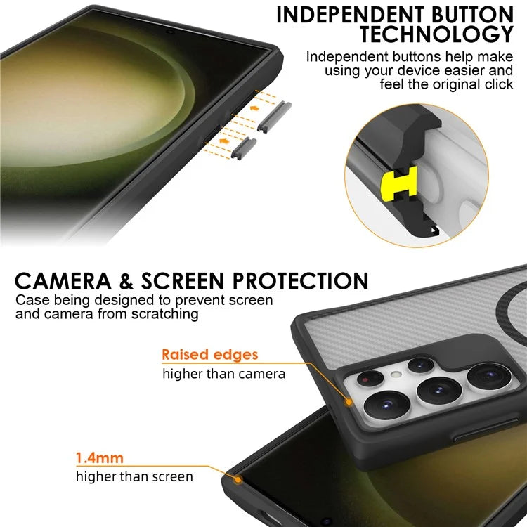 For Samsung Galaxy S24 Ultra Case Compatible with MagSafe TPU+PC Phone Cover Carbon Fiber Texture - Black