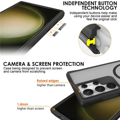For Samsung Galaxy S24 Ultra Case Compatible with MagSafe TPU+PC Phone Cover Carbon Fiber Texture - Black