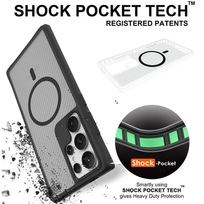 For Samsung Galaxy S24 Ultra Case Compatible with MagSafe TPU+PC Phone Cover Carbon Fiber Texture - Black