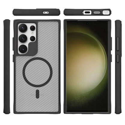 For Samsung Galaxy S24 Ultra Case Compatible with MagSafe TPU+PC Phone Cover Carbon Fiber Texture - Black