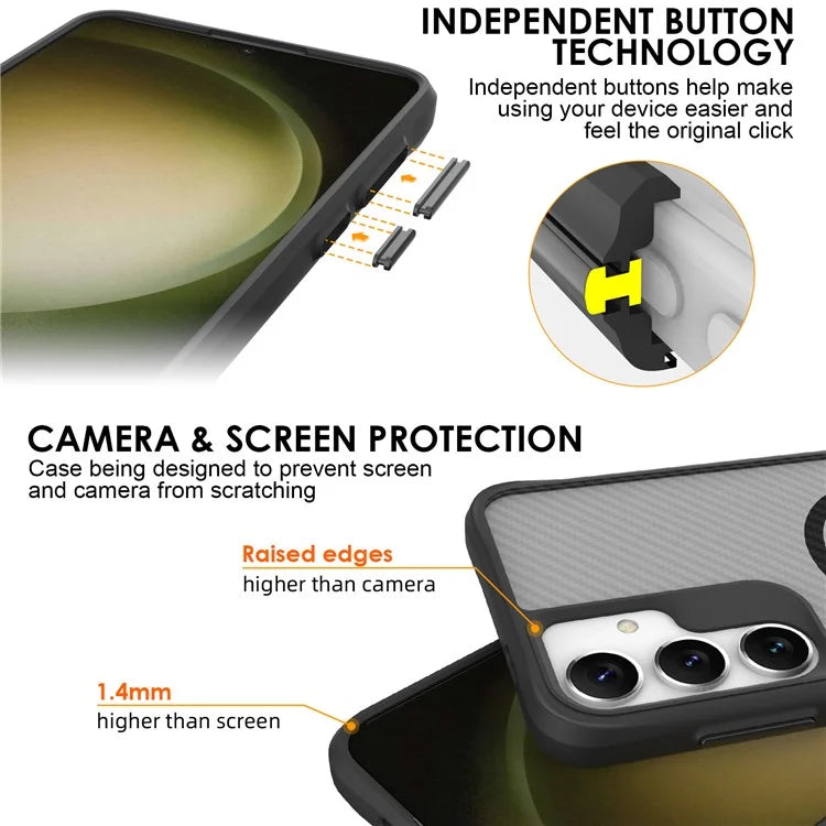 For Samsung Galaxy S24 Magnetic Case Carbon Fiber Texture TPU+PC Hybrid Phone Cover - Black