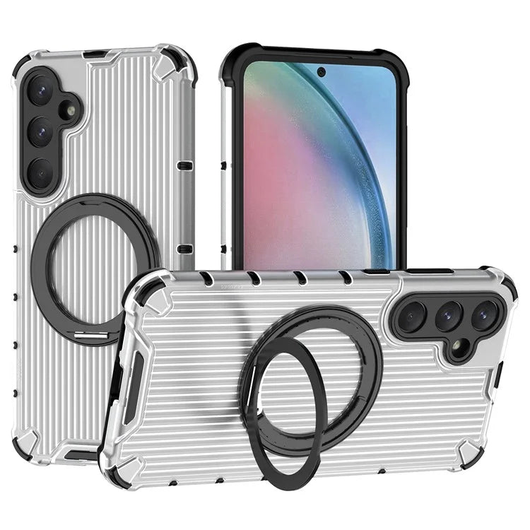 For Samsung Galaxy A55 5G Magnetic Case Invisible Ring Holder PC+TPU Phone Cover Vertical Stripe Back